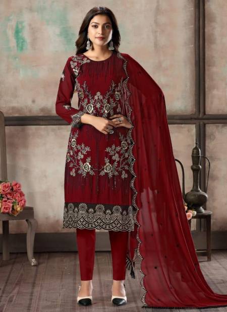 Maroon Colour TWISHA VAANI VOL-2 Designer Festive Wear Faux Georgette Heavy Salwar Suit Collection 24